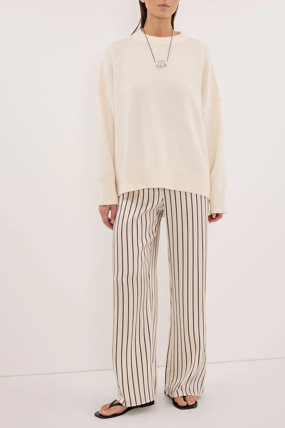 ADRIENNE CREAM STRIPE SILK PANT - Image 2