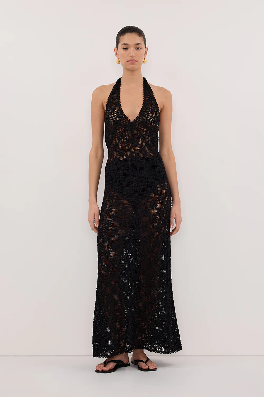 AGNES BLACK CROCHET HALTER MIDI DRESS - Image 2