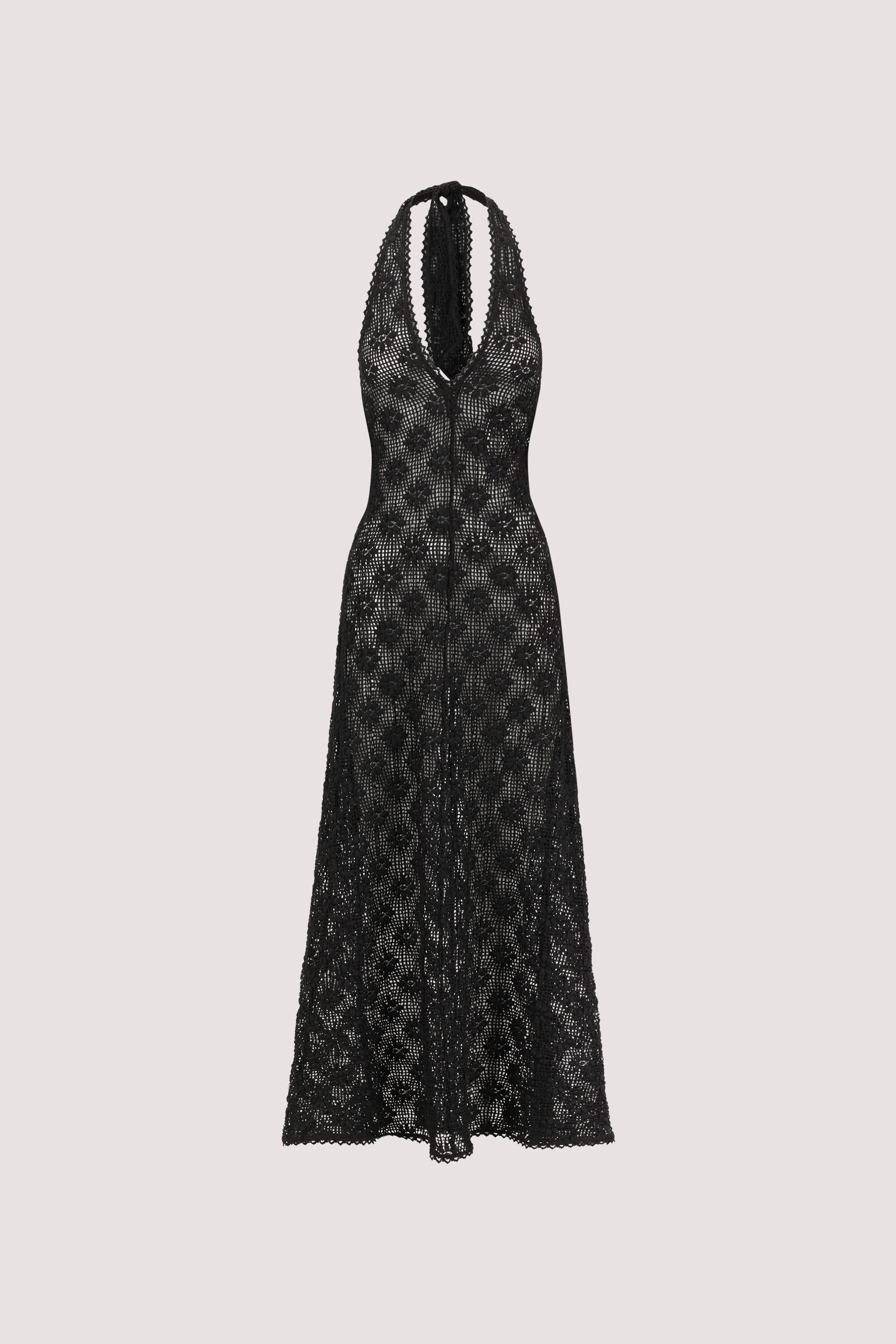 AGNES BLACK CROCHET HALTER MIDI DRESS - Image 7