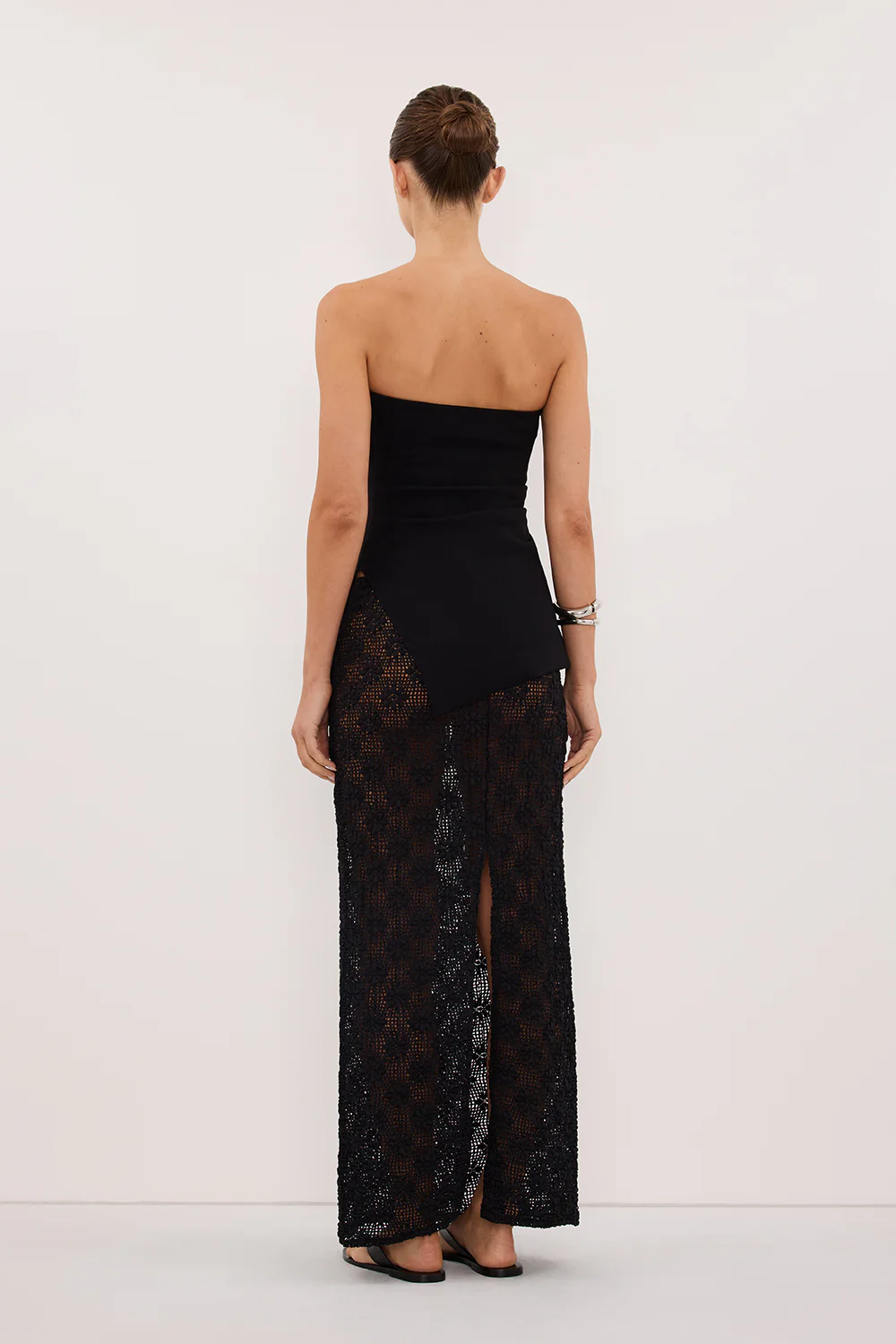 AGNES BLACK CROCHET COLUMN MIDI SKIRT - Image 4