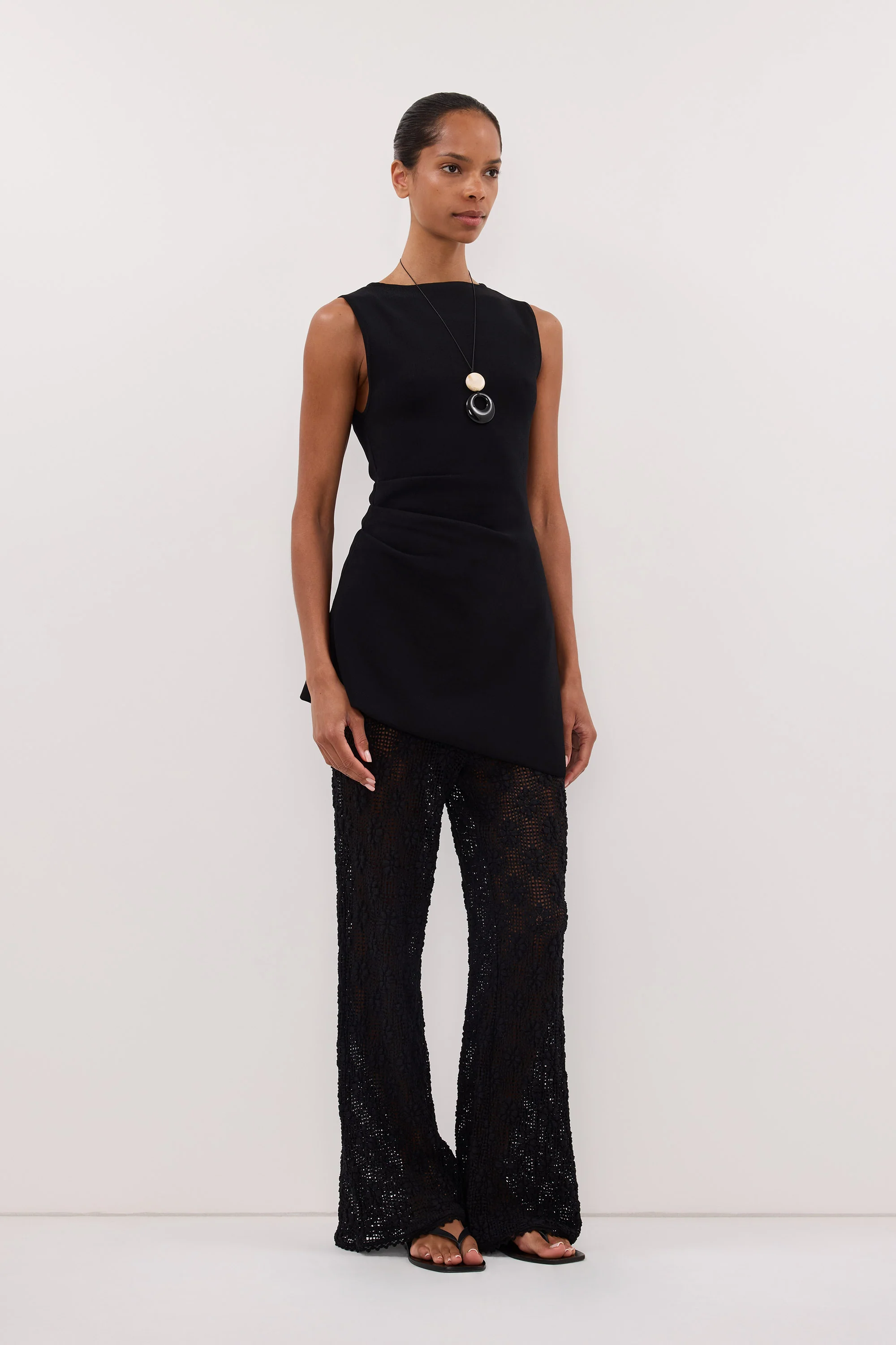 AGNES BLACK CROCHET WIDE LEG PANT - Image 3