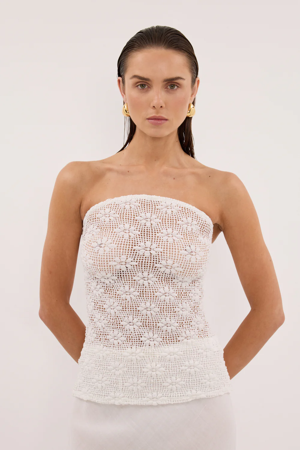 AGNES WHITE CROCHET BANDEAU TOP - Image 3