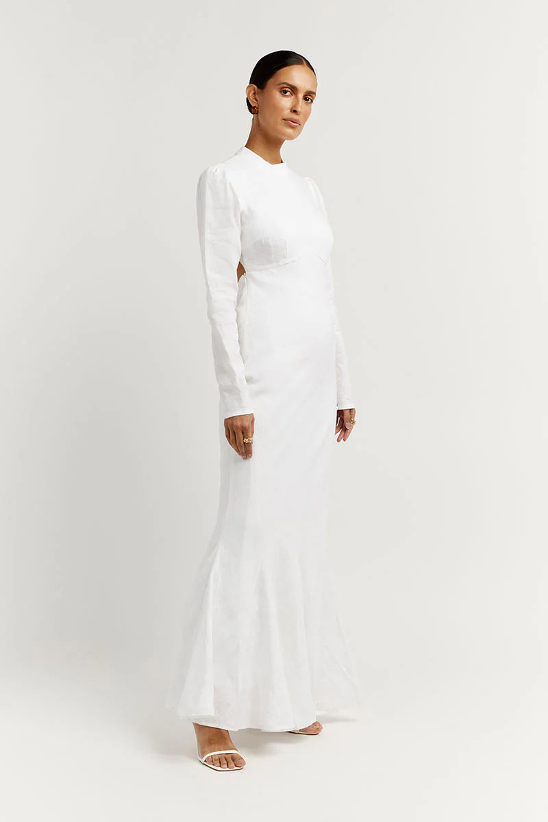 AISLE WHITE LINEN SLEEVE MIDI DRESS - Image 2