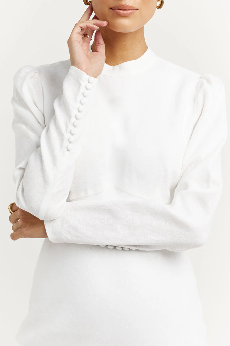 AISLE WHITE LINEN SLEEVE MIDI DRESS - Image 5