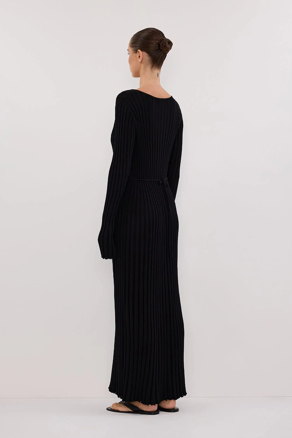 ALI BLACK SLEEVED KNIT MIDI DRESS - Image 4