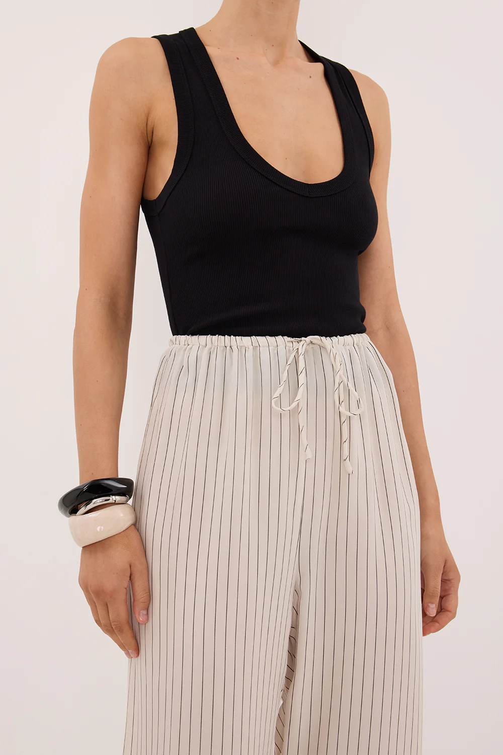 AMARA CREAM STRIPE CUPRO PANT - Image 5