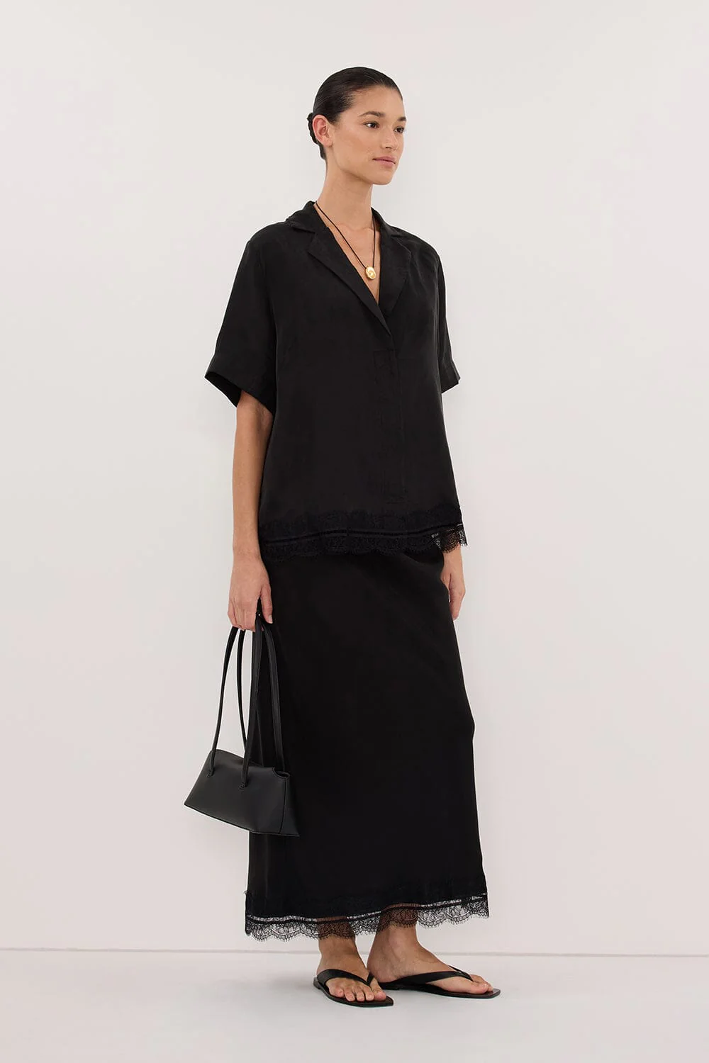 ANDREA BLACK CUPRO LACE SHIRT - Image 3