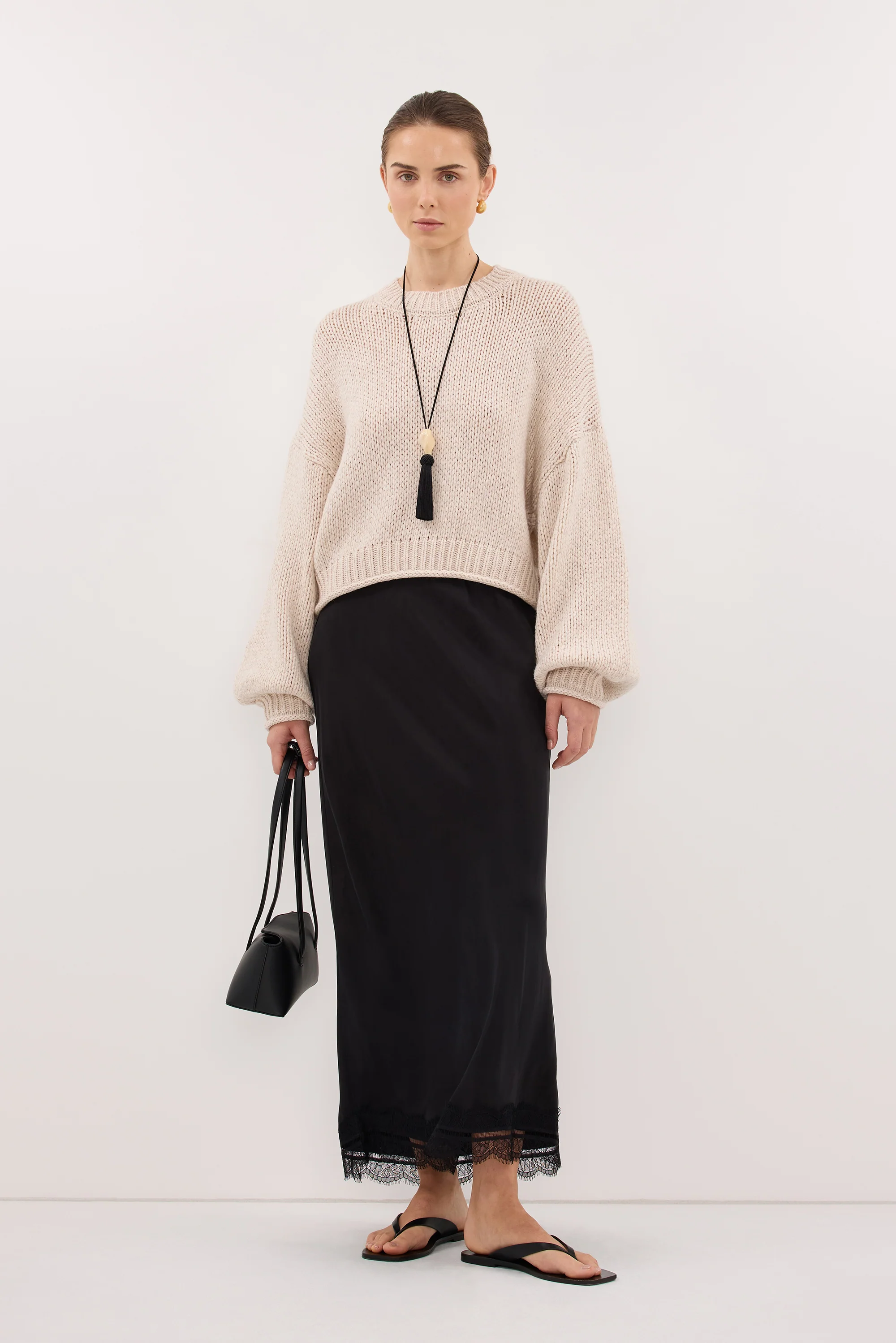 ANDREA BLACK CUPRO MIDI SKIRT - Image 3