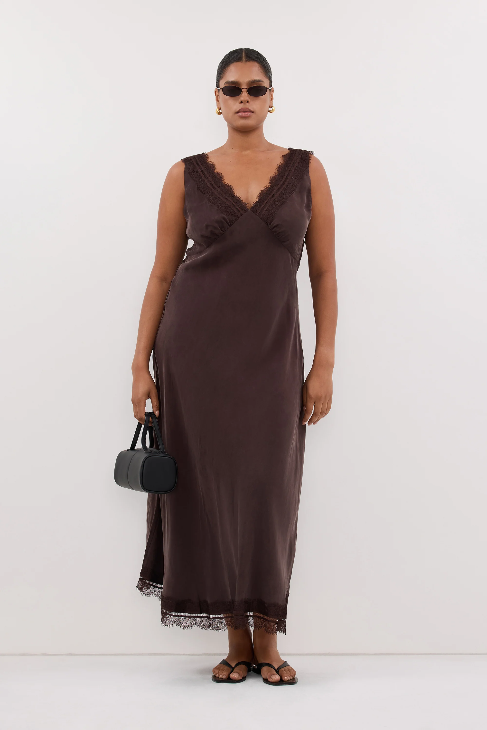 ANDREA PLUM CHOC CUPRO MIDI DRESS - Image 7