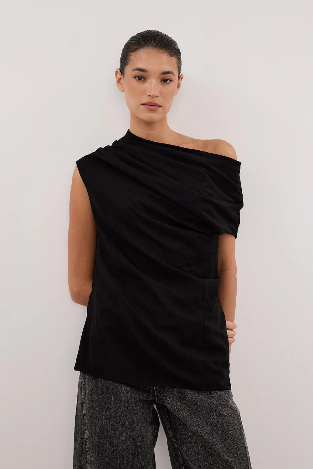 ANDY BLACK ASYM DRAPED TOP - Image 2