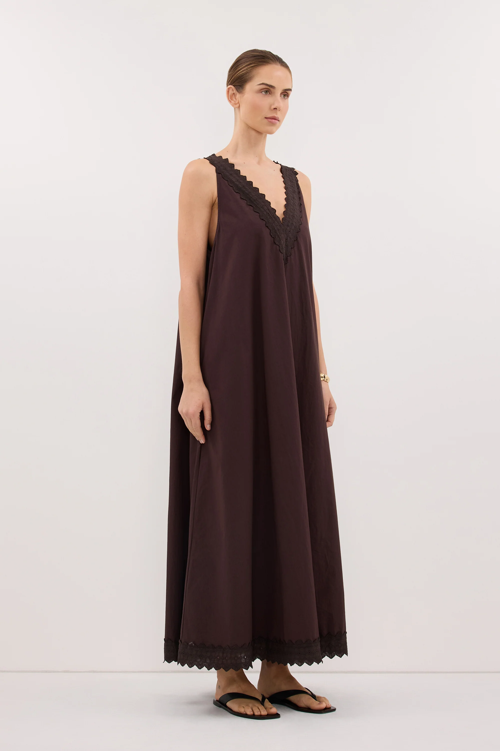ANNABEL BURNT CHOC SLEEVELESS V NECK MIDI DRESS - PRE ORDER - Image 4