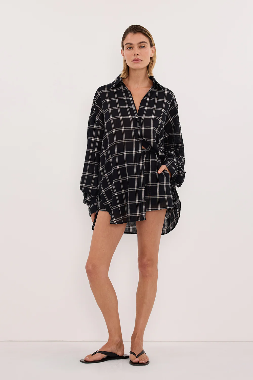 ANNALISE BLACK LONG SLEEVE CHECK SHIRT - Image 2