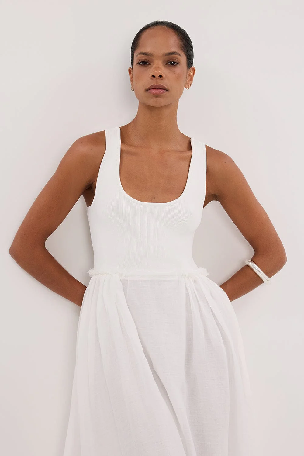 APRIL WHITE HYBRID KNIT MIDI DRESS - Image 2