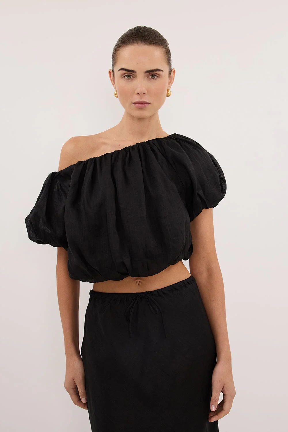 ARLO BLACK RAMIE OFF SHOULDER BUBBLE TOP - Image 2