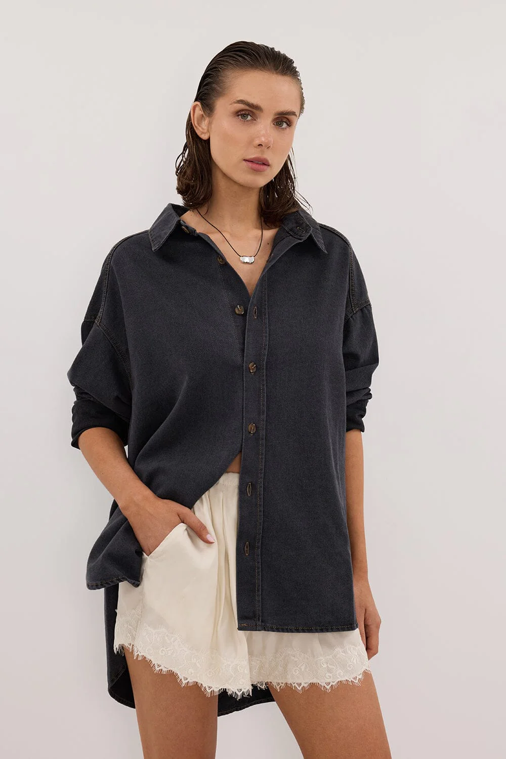 ASHTON WASHED BLACK OVERSIZED DENIM SHIRT - Image 2