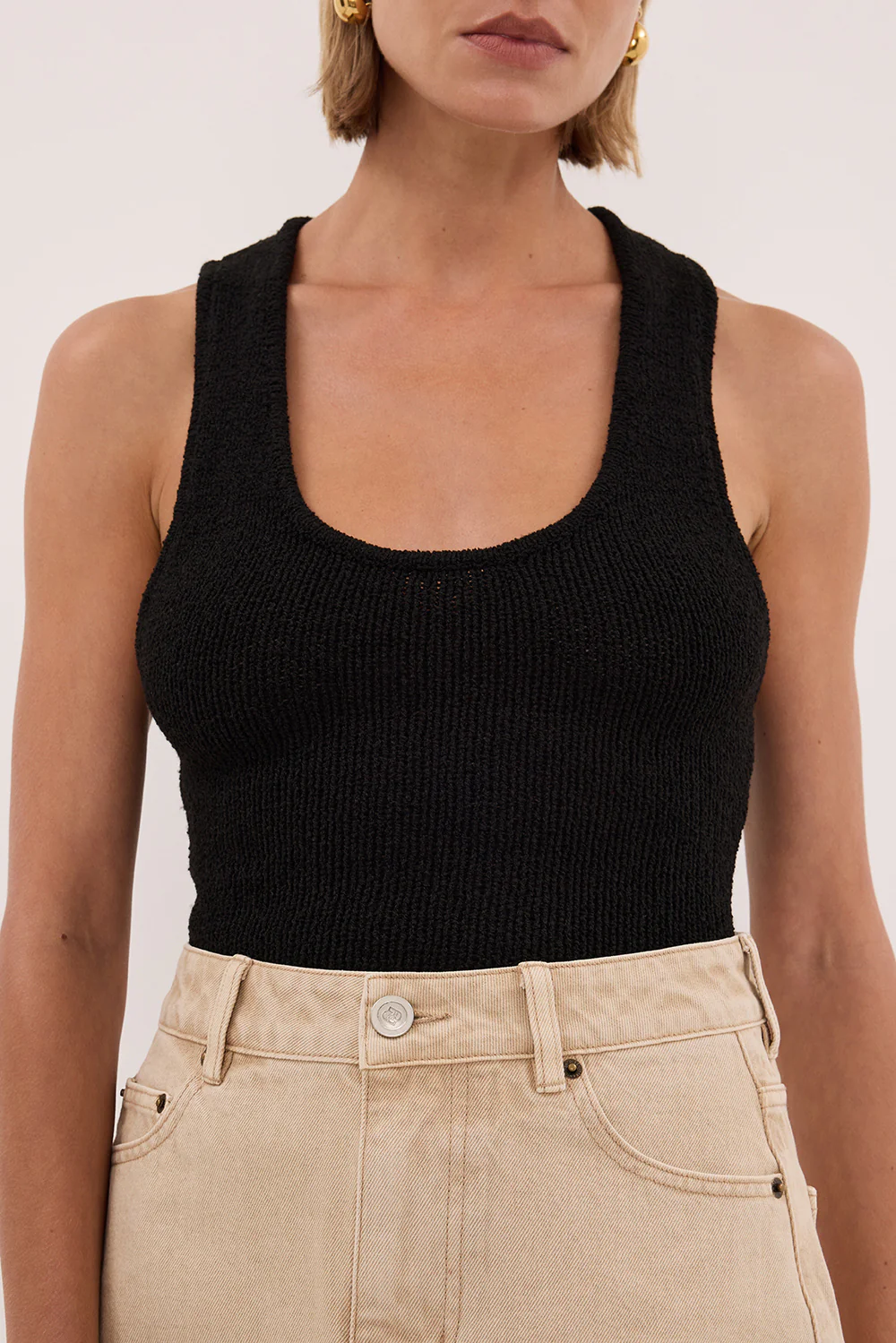 ASPEN BLACK SLEEVELESS RACER KNIT TOP - Image 5