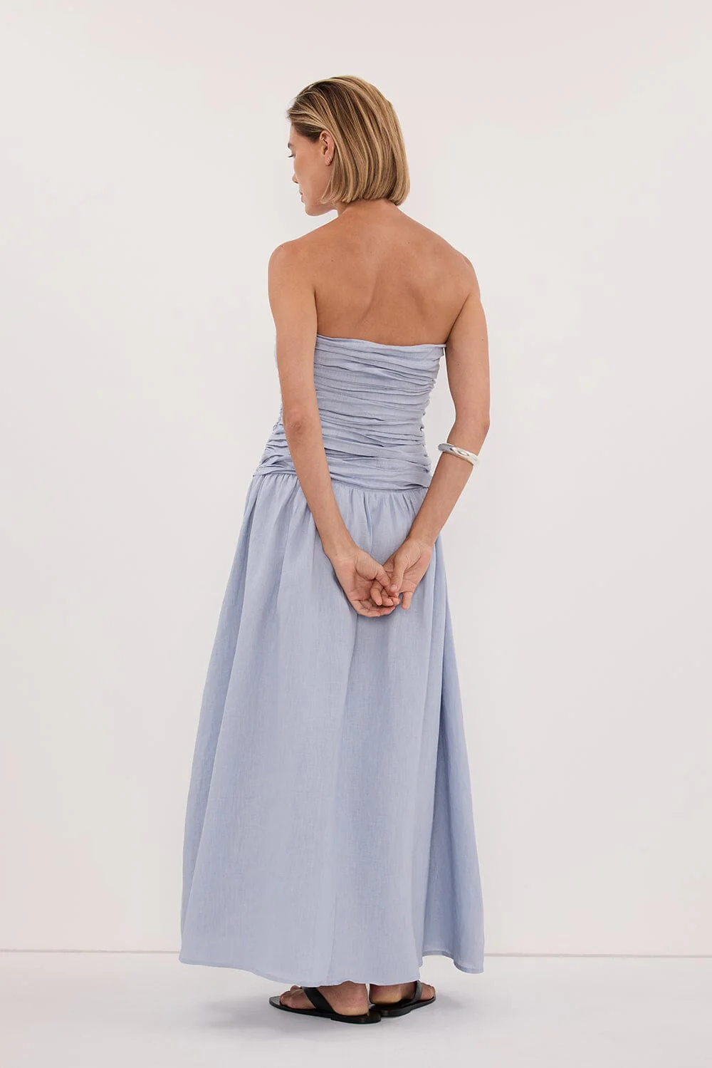 AUBRIELLA DUSTY BLUE LINEN MIDI DRESS - Image 5