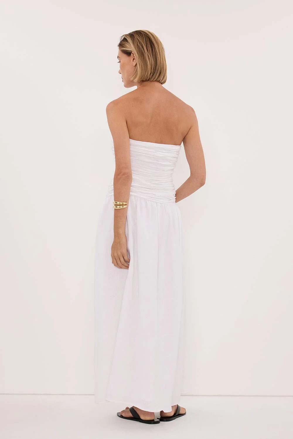 AUBRIELLA WHITE LINEN MIDI DRESS - Image 4