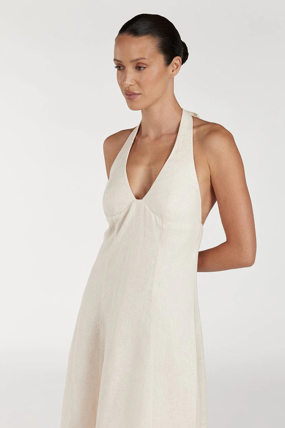 AUDREY CREAM HALTER LINEN MIDI DRESS - Image 2
