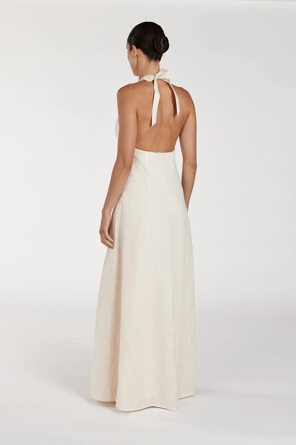 AUDREY CREAM HALTER LINEN MIDI DRESS - Image 4