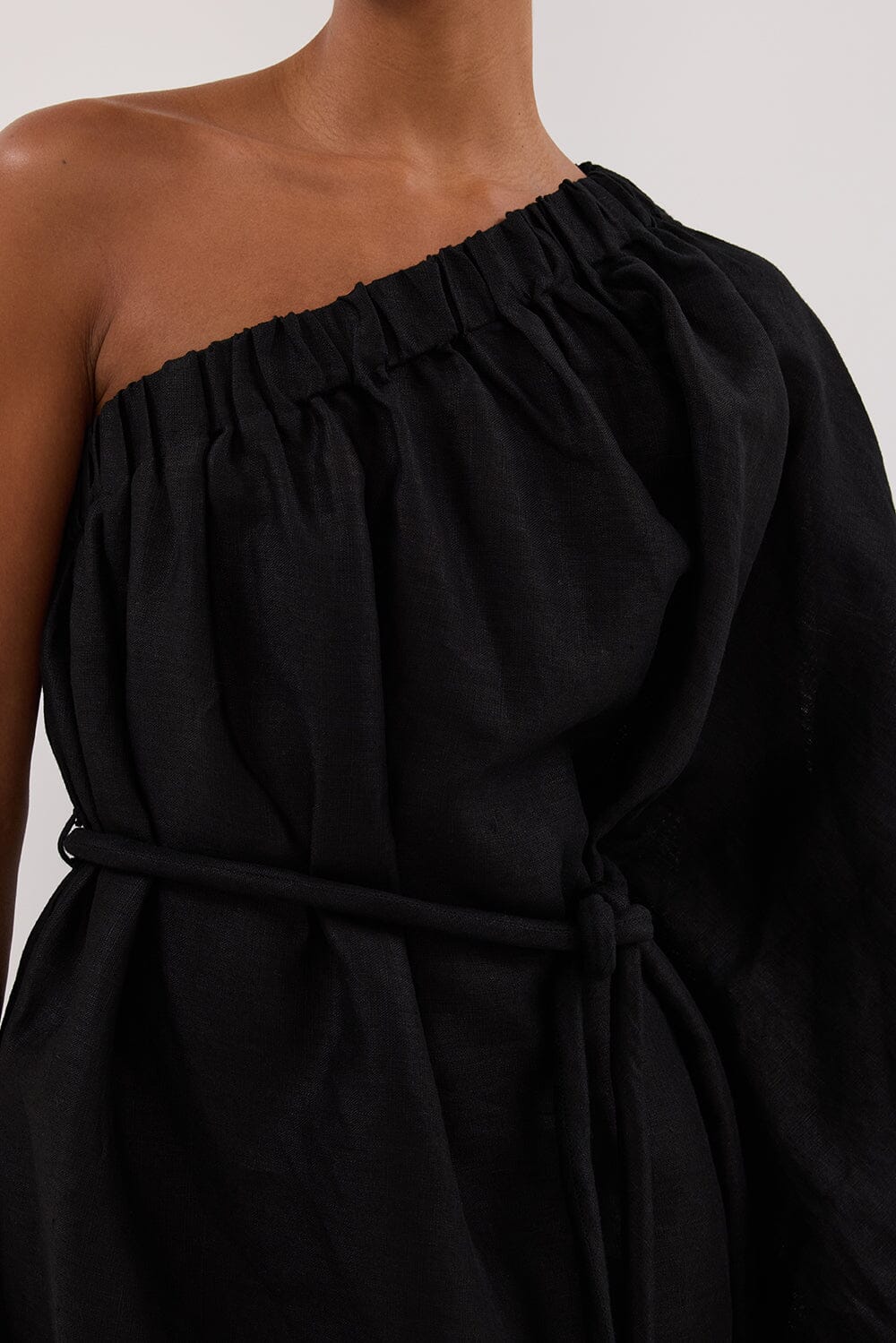 AURELIA BLACK ASYM LINEN MINI DRESS - Image 5