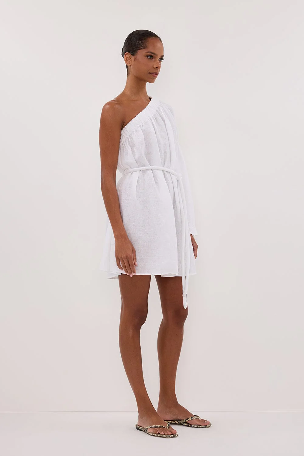 AURELIA WHITE ASYM LINEN MINI DRESS - Image 3
