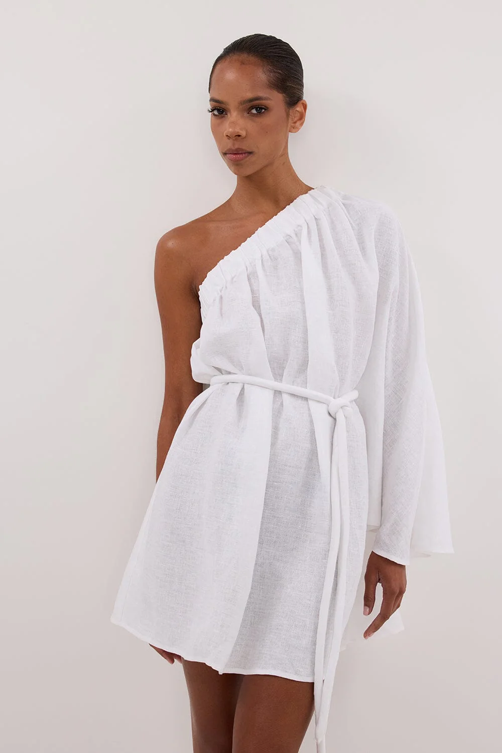 AURELIA WHITE ASYM LINEN MINI DRESS - Image 6