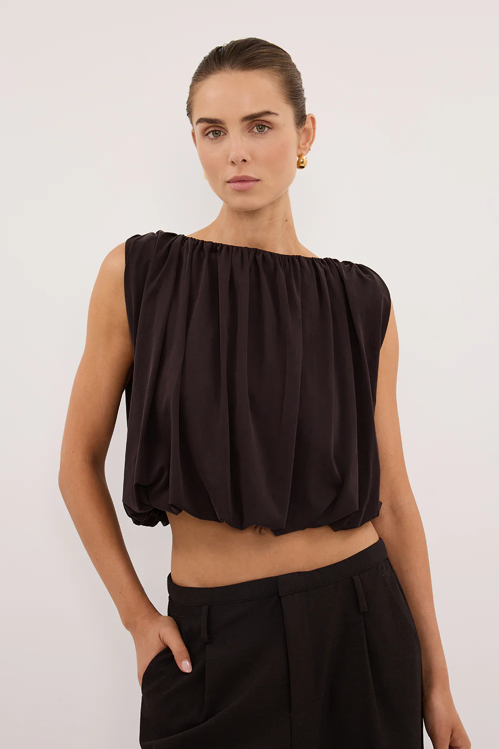 AVA BURNT CHOC SLEEVELESS MODAL BLEND TOP - Image 2