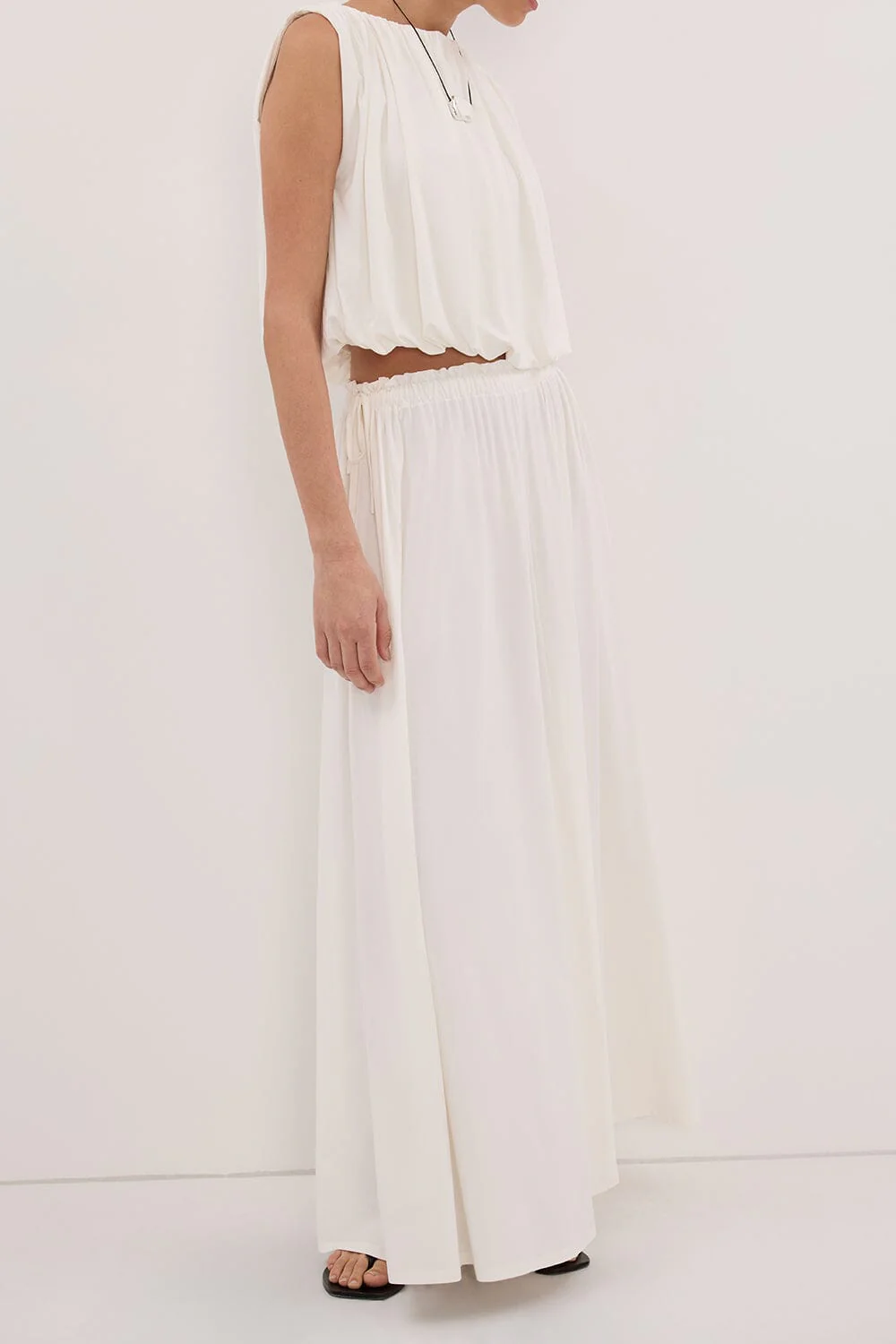 AVA OFF WHITE MODAL BLEND MIDI SKIRT - Image 2