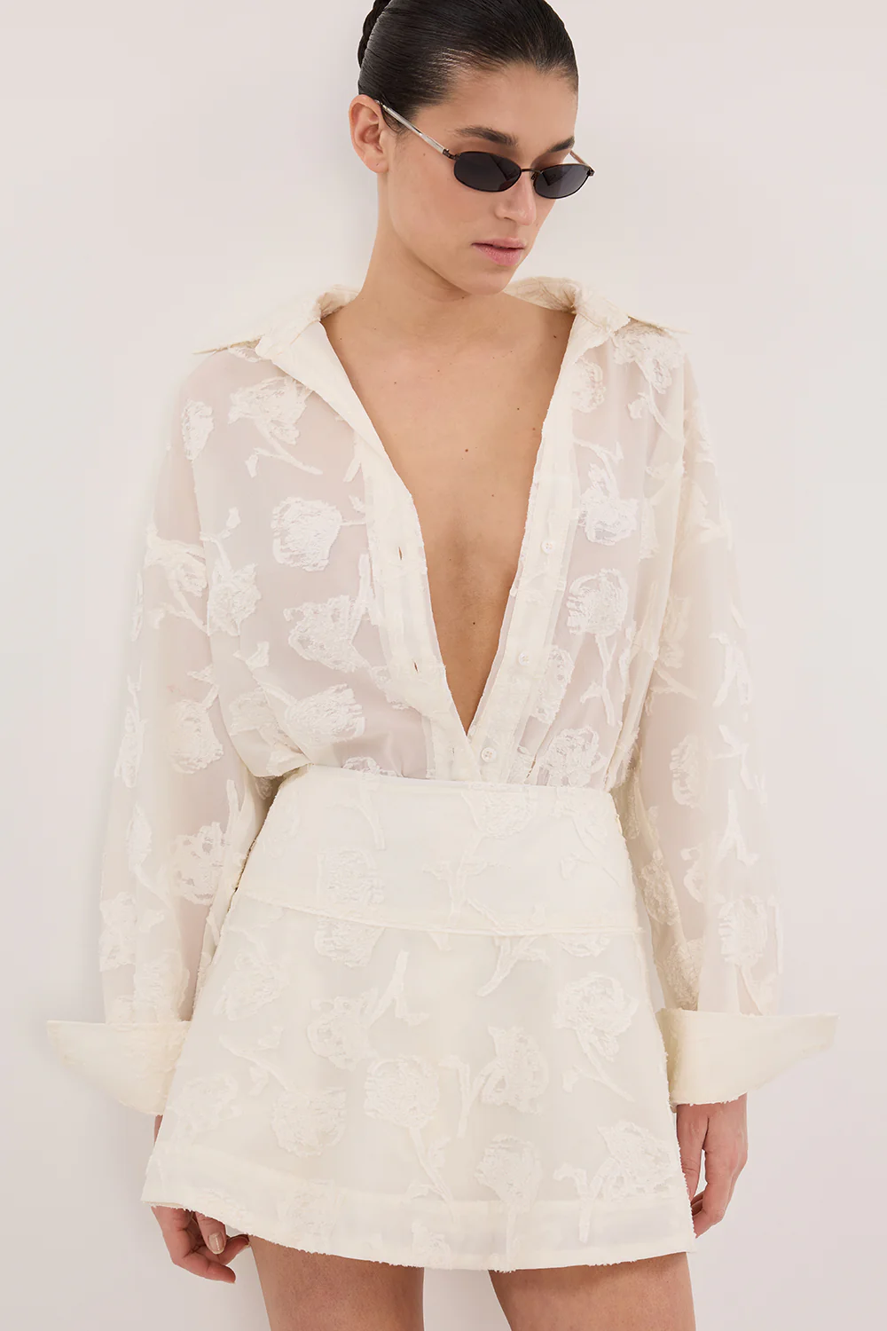 AZALEA OFF WHITE JACQUARD MINI SKIRT - Image 2