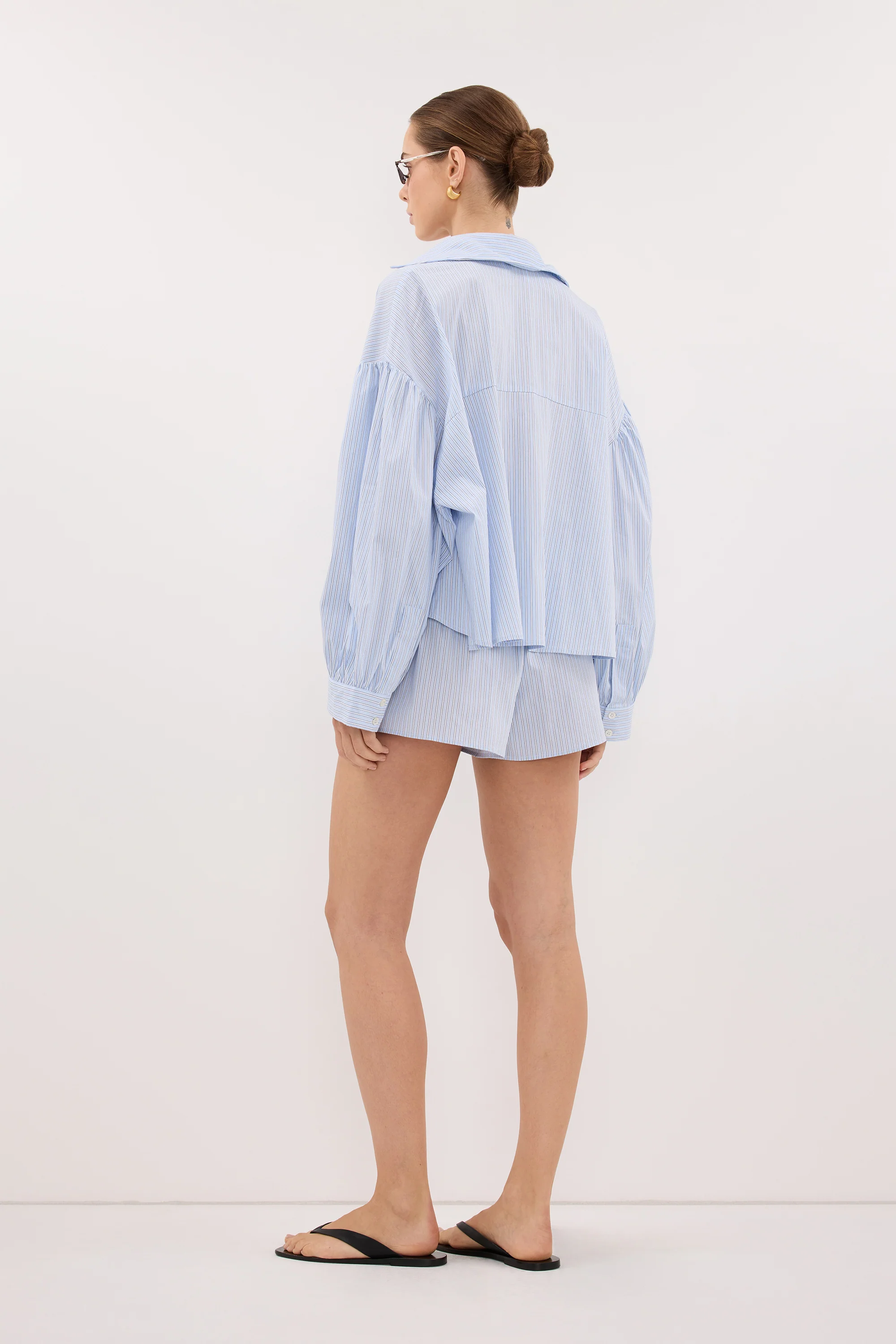 BERNICE BLUE STRIPE COTTON BLEND SHIRT - Image 4