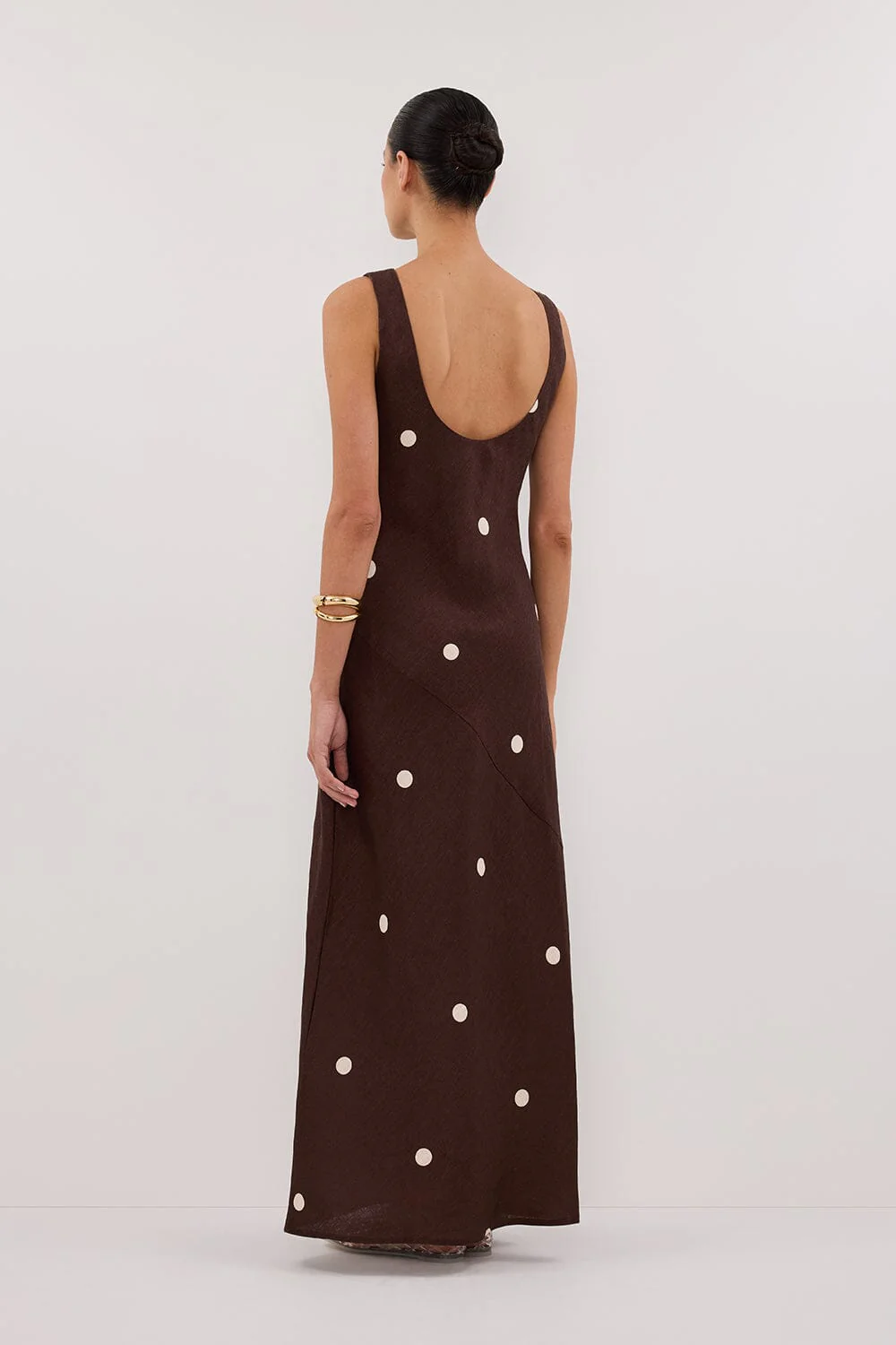 BEVERLY BITTER CHOC SPOT LINEN MIDI DRESS - Image 4