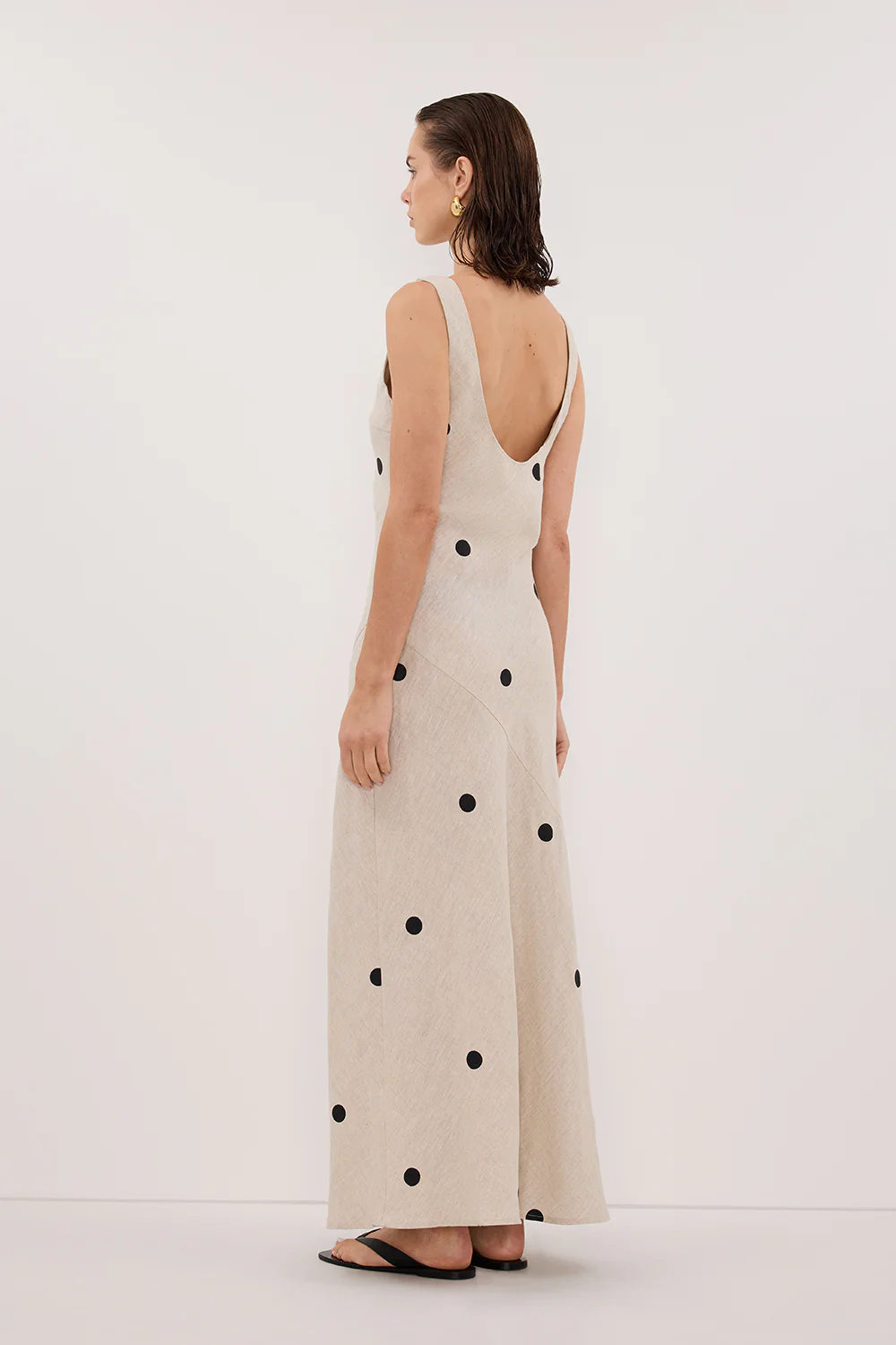 BEVERLY NATURAL SPOT LINEN MIDI DRESS - Image 4