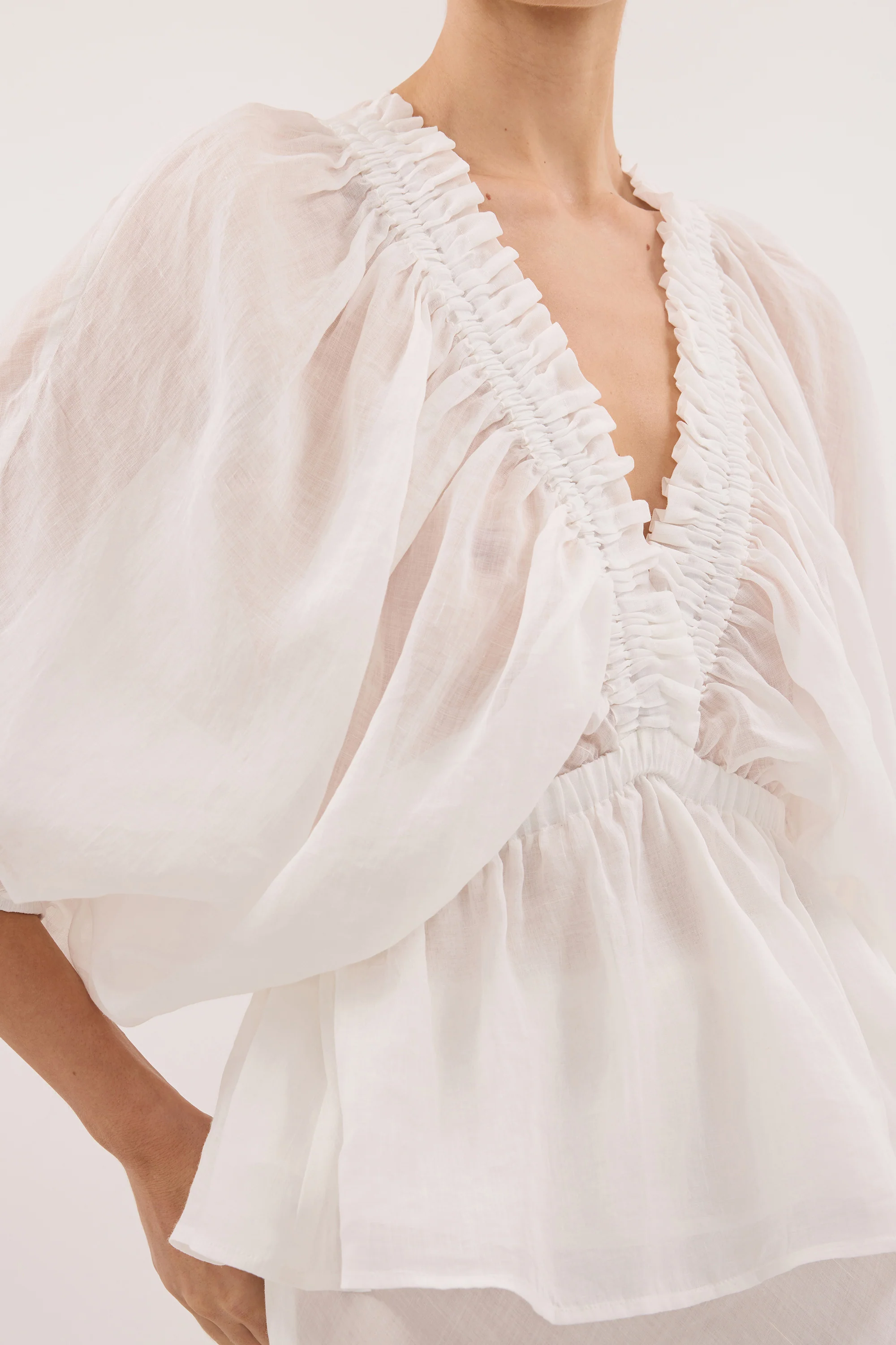 BRIELLE WHITE RAMIE LONG SLEEVE TOP - Image 5