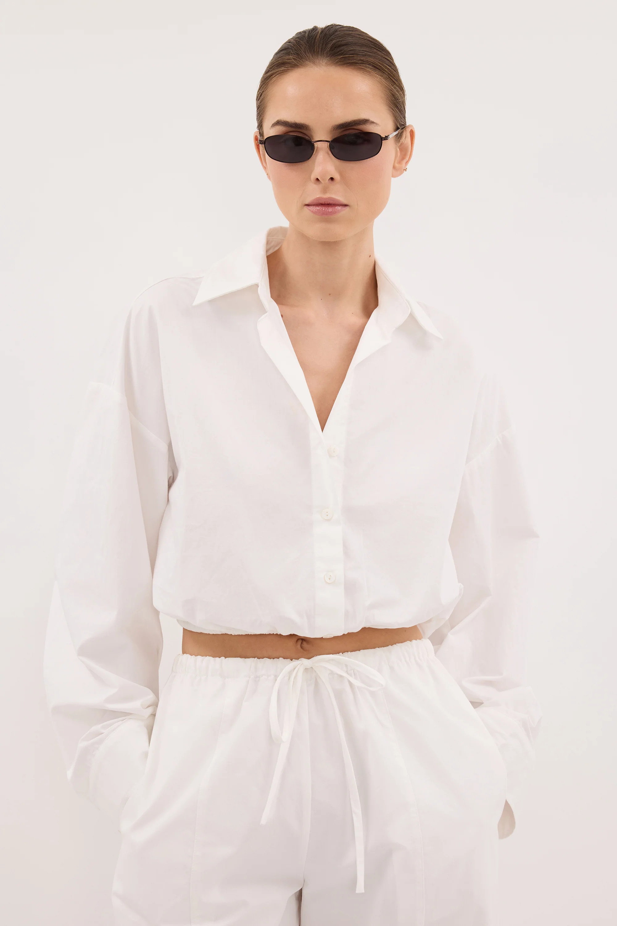 CALI WHITE COTTON CROPPED SHIRT - Image 2