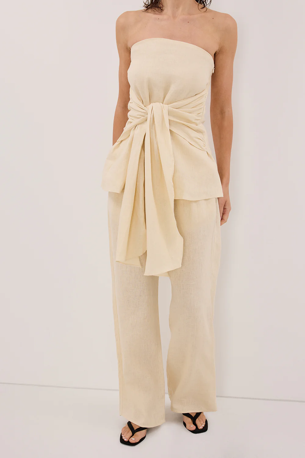 CARLA BUTTERMILK DRAWSTRING LINEN PANT - Image 2
