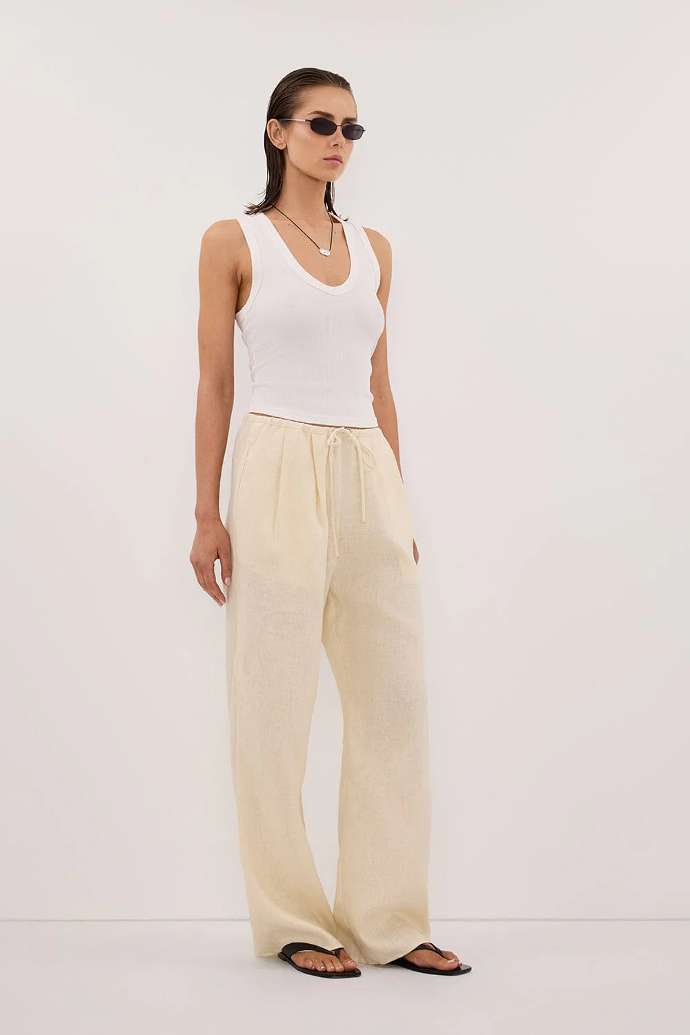 CARLA STRAW DRAWSTRING LINEN PANT - Image 3