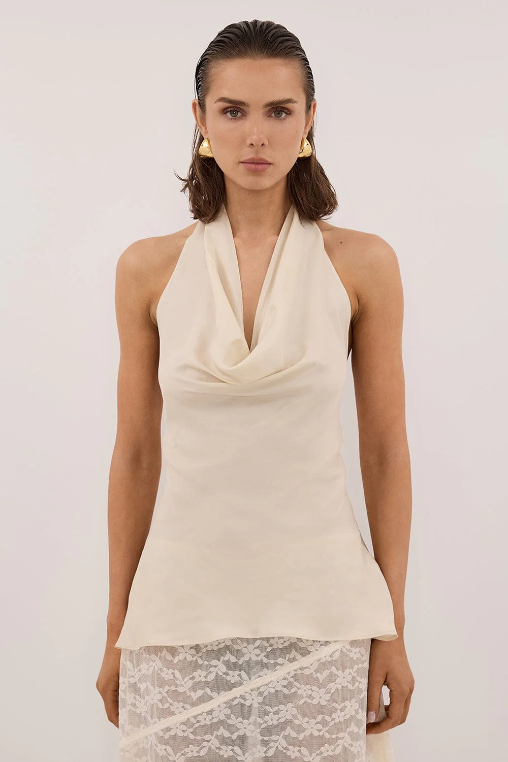 CARLENE STRAW SLEEVELESS CUPRO COWL TOP - Image 2