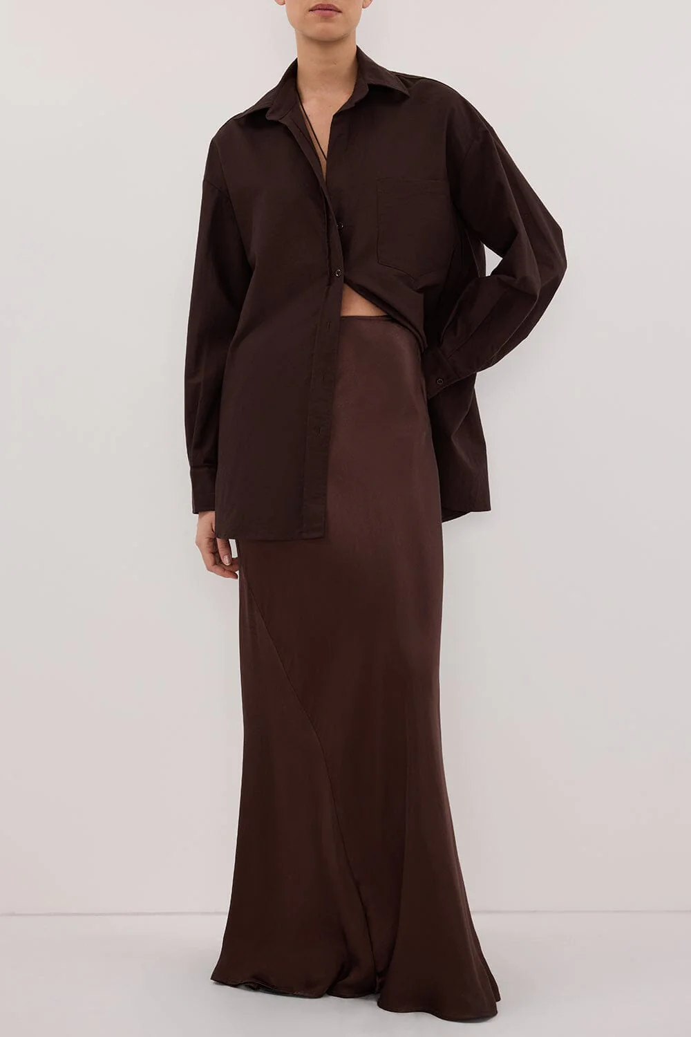 CHARLI BITTER CHOC SATIN MAXI SKIRT - Image 2