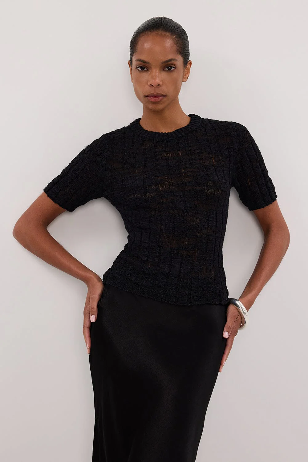 CIA BLACK CAP SLEEVE KNIT TEE - Image 2