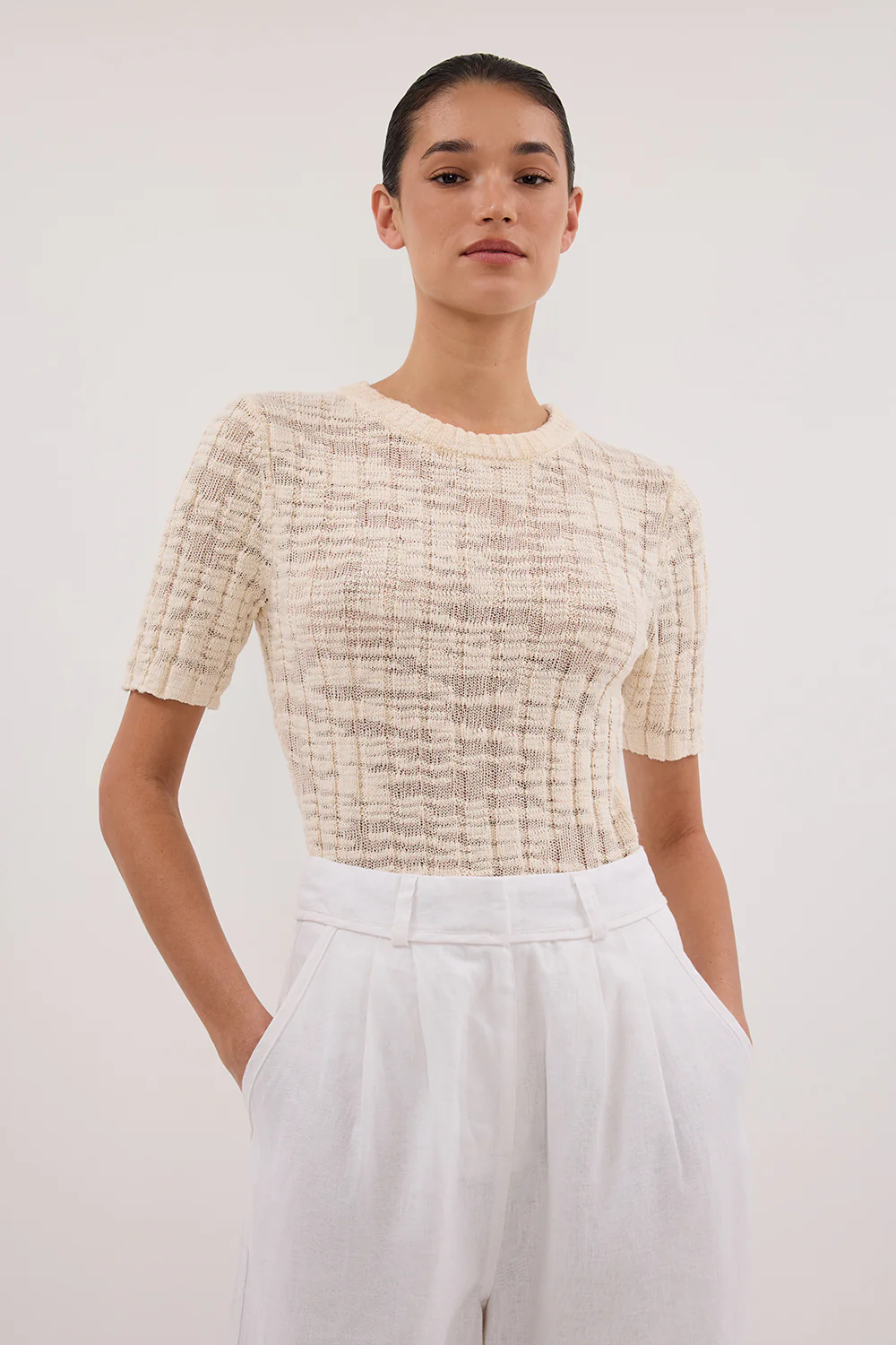 CIA NATURAL CAP SLEEVE KNIT TEE - Image 2