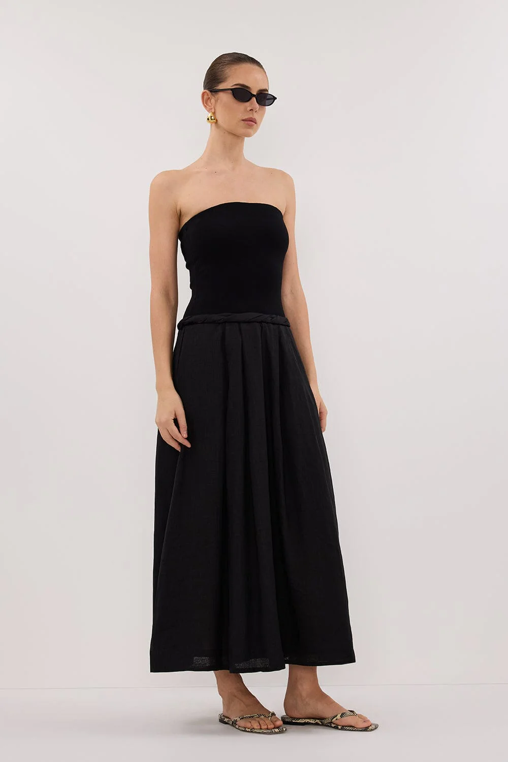 COCO BLACK STRAPLESS HYBRID MIDI DRESS - Image 3