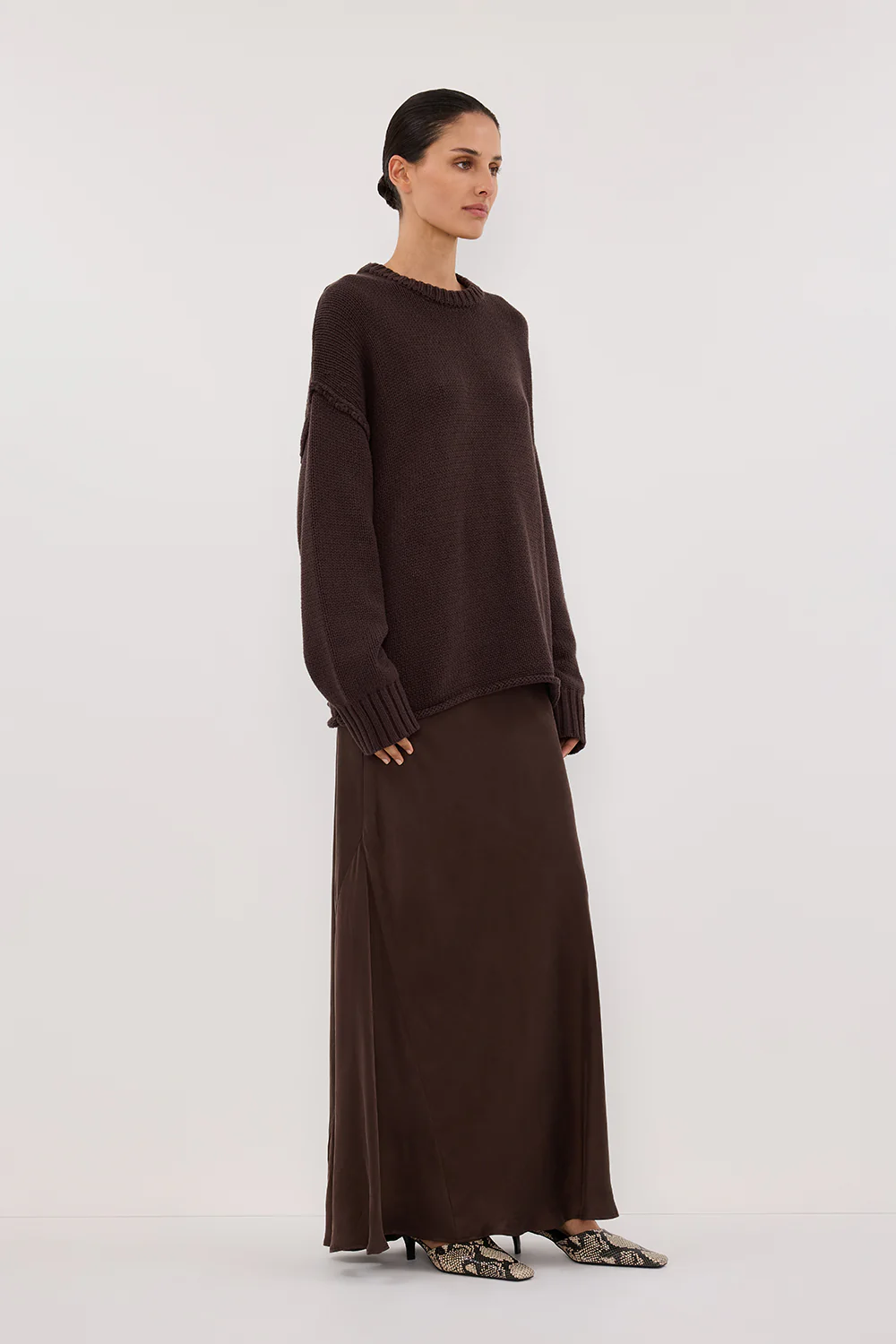 COLETTE BITTER CHOC SILK MAXI SKIRT - Image 4