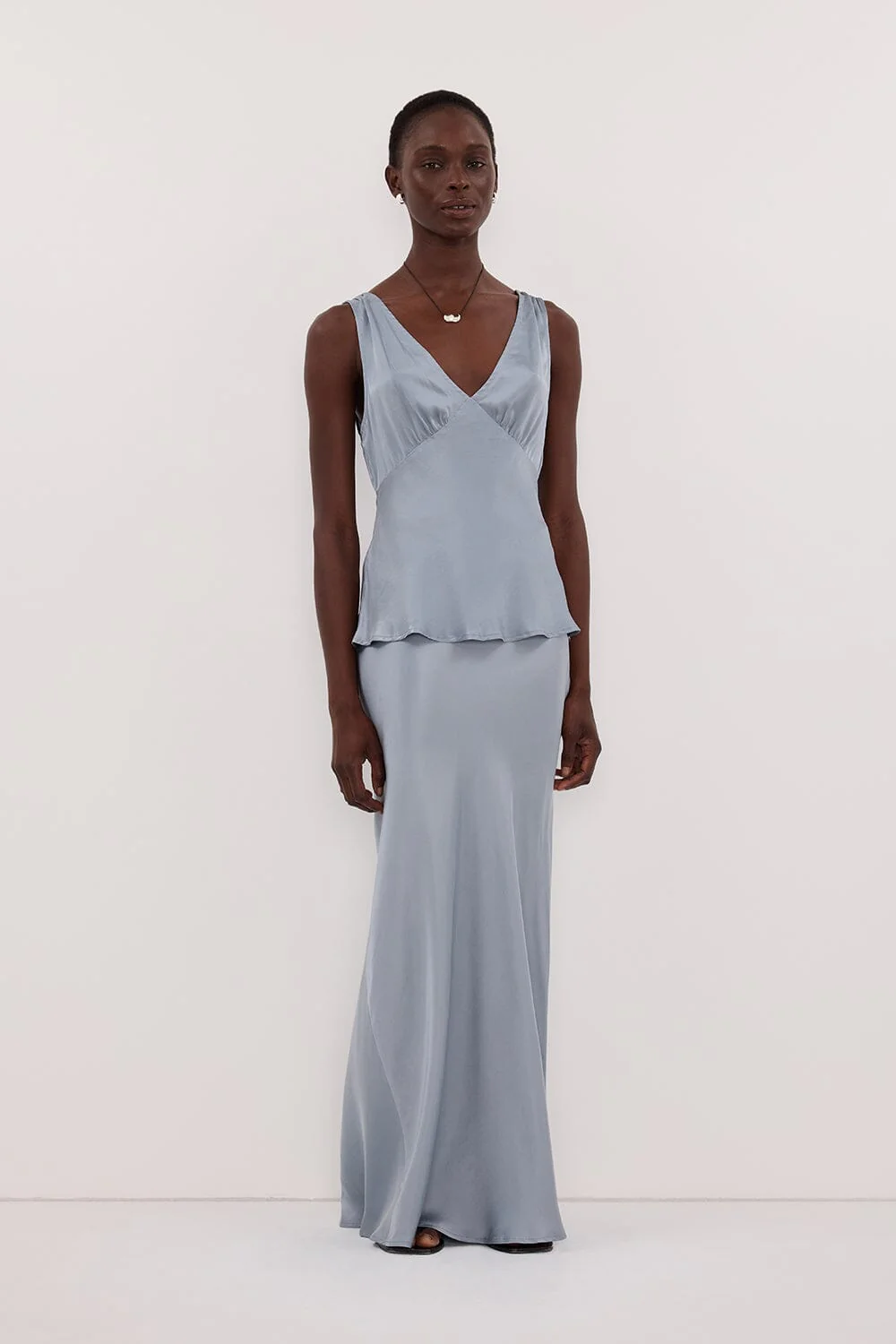 COLETTE DUSTY BLUE SILK MAXI SKIRT - Image 3
