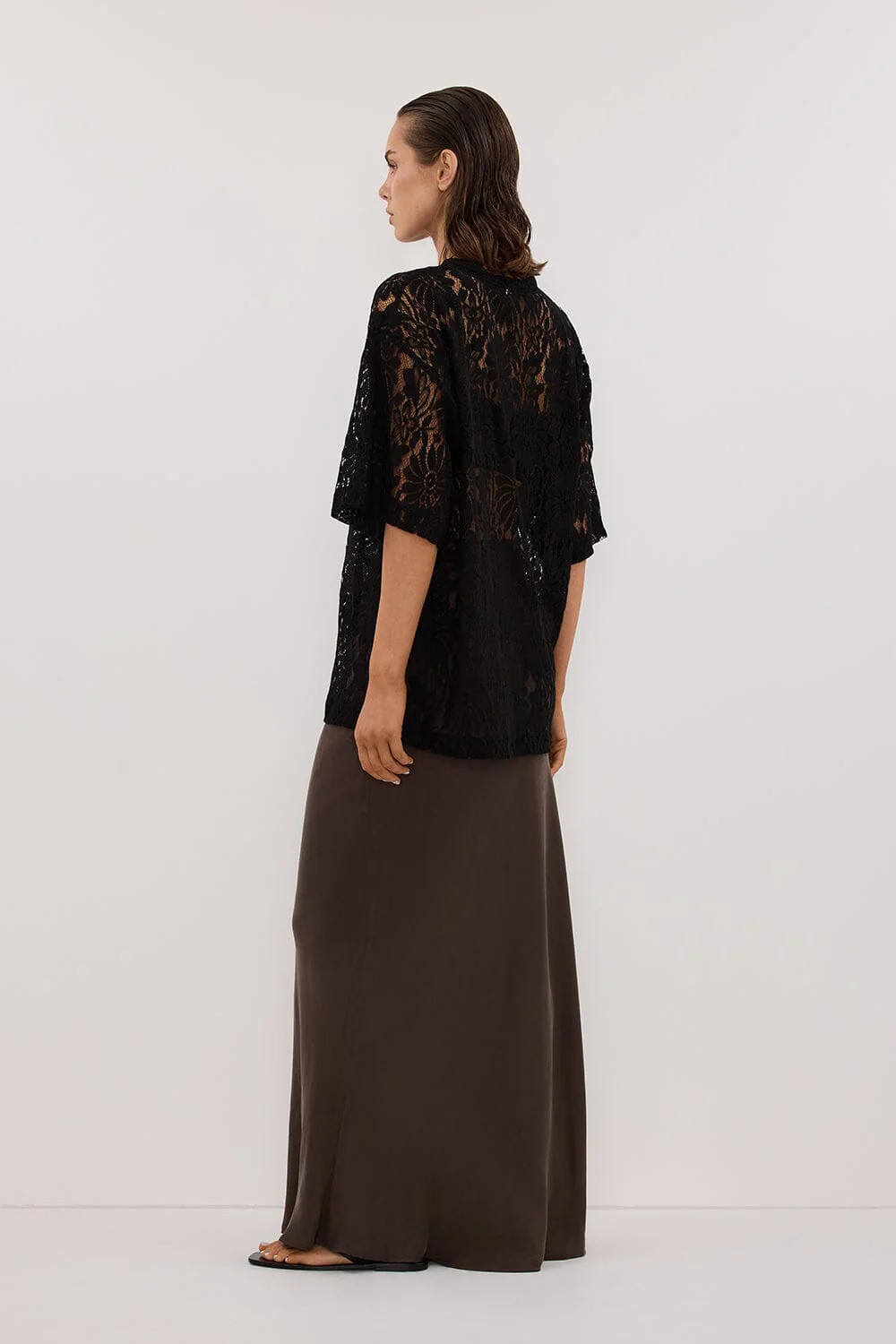 CONNIE BITTER CHOC CUPRO MAXI SKIRT - Image 4