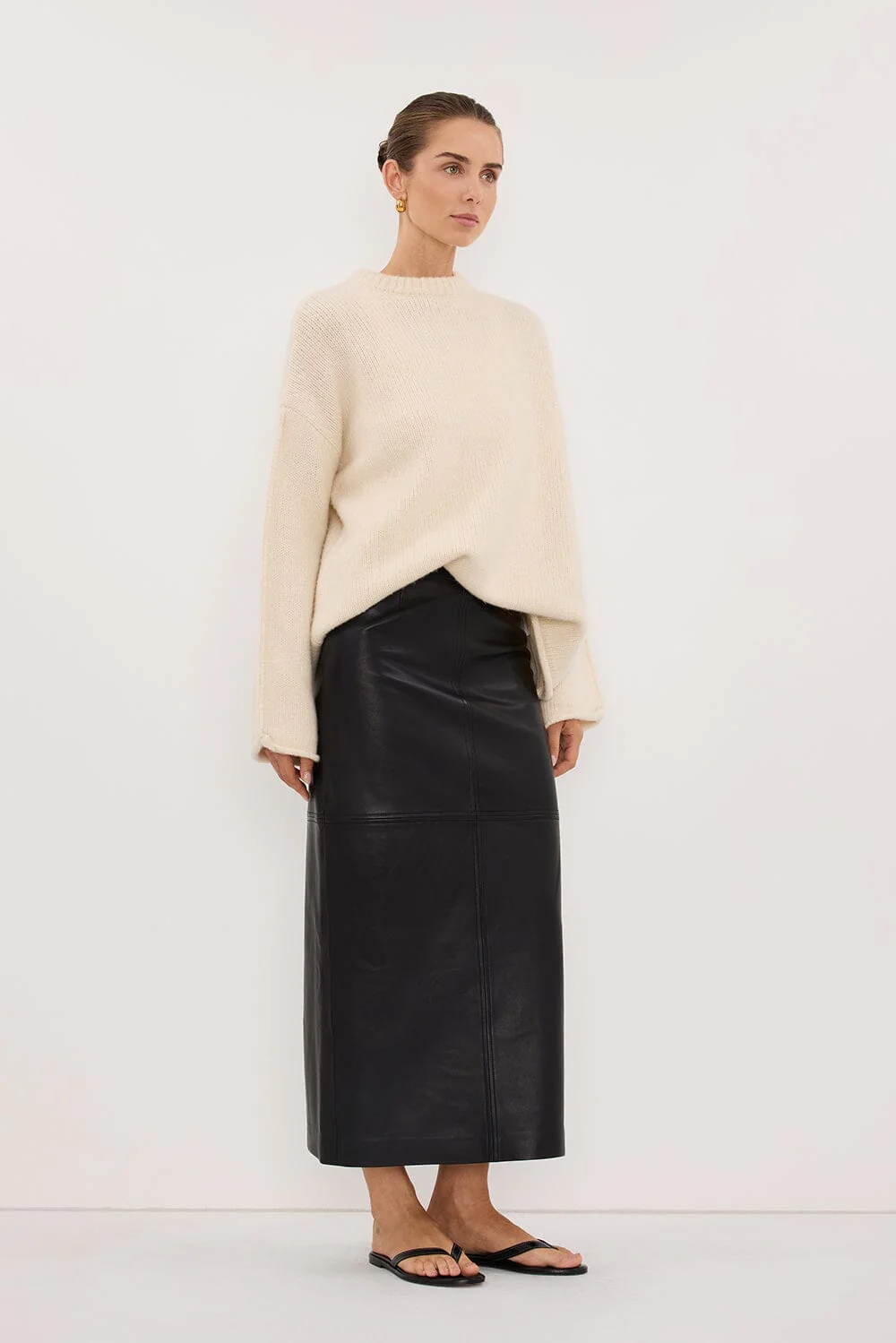 COOPER BLACK LEATHER MIDI SKIRT - Image 4