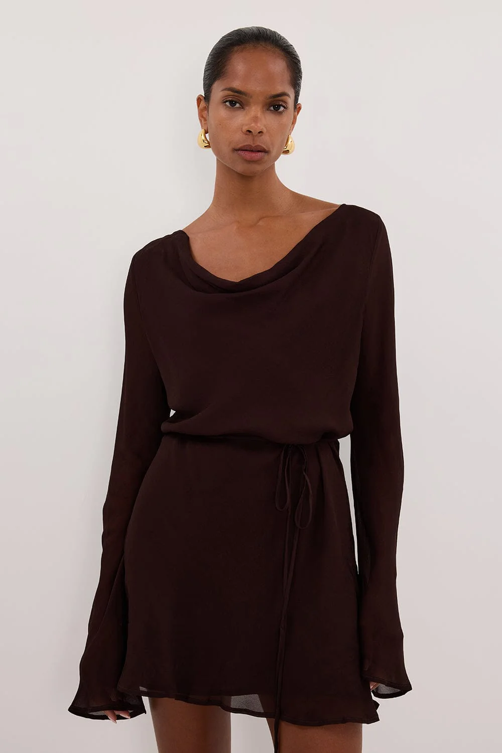 CORFU DARK CHOC SLEEVED MINI DRESS - Image 2