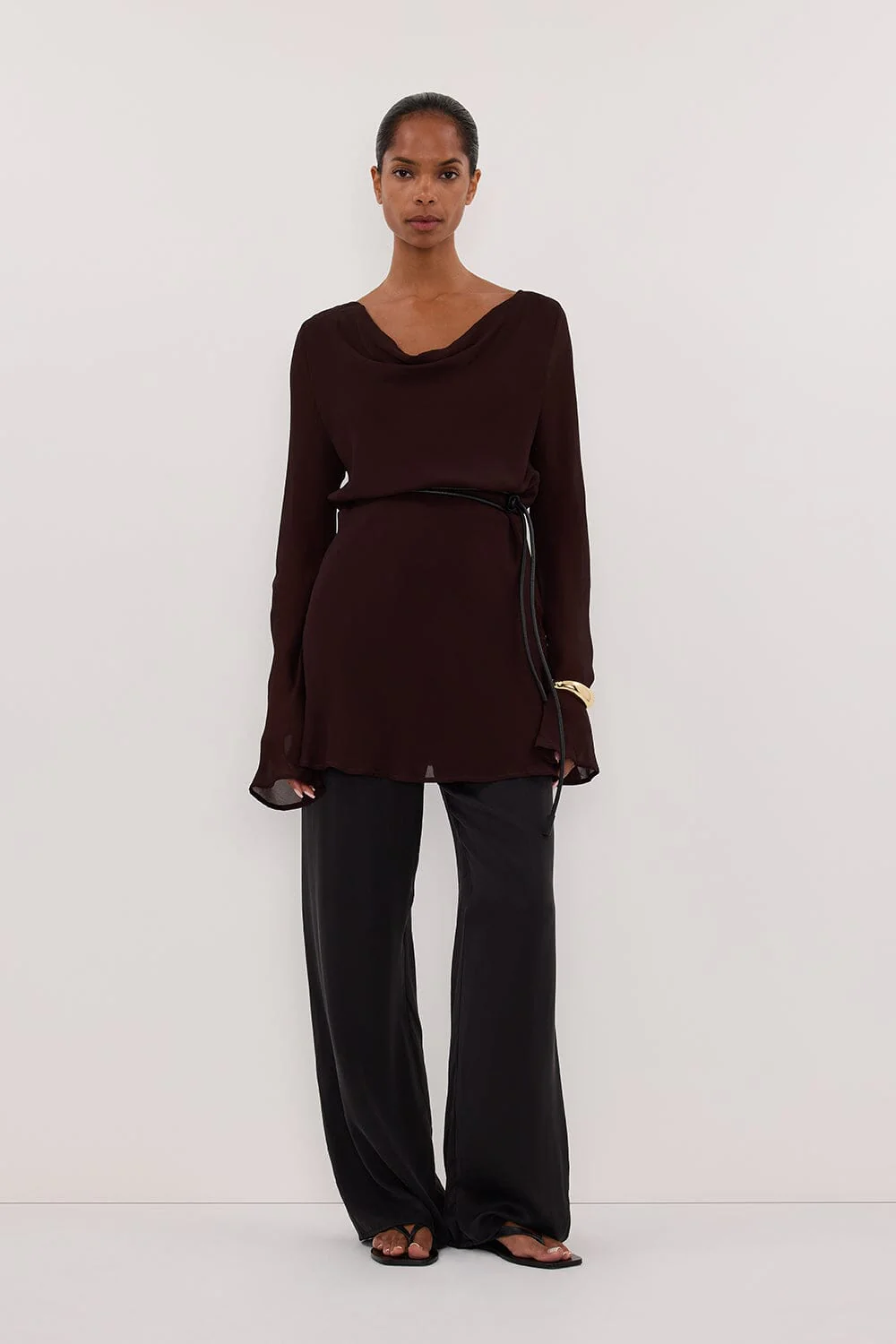 CORFU DARK CHOC SLEEVED MINI DRESS - Image 5