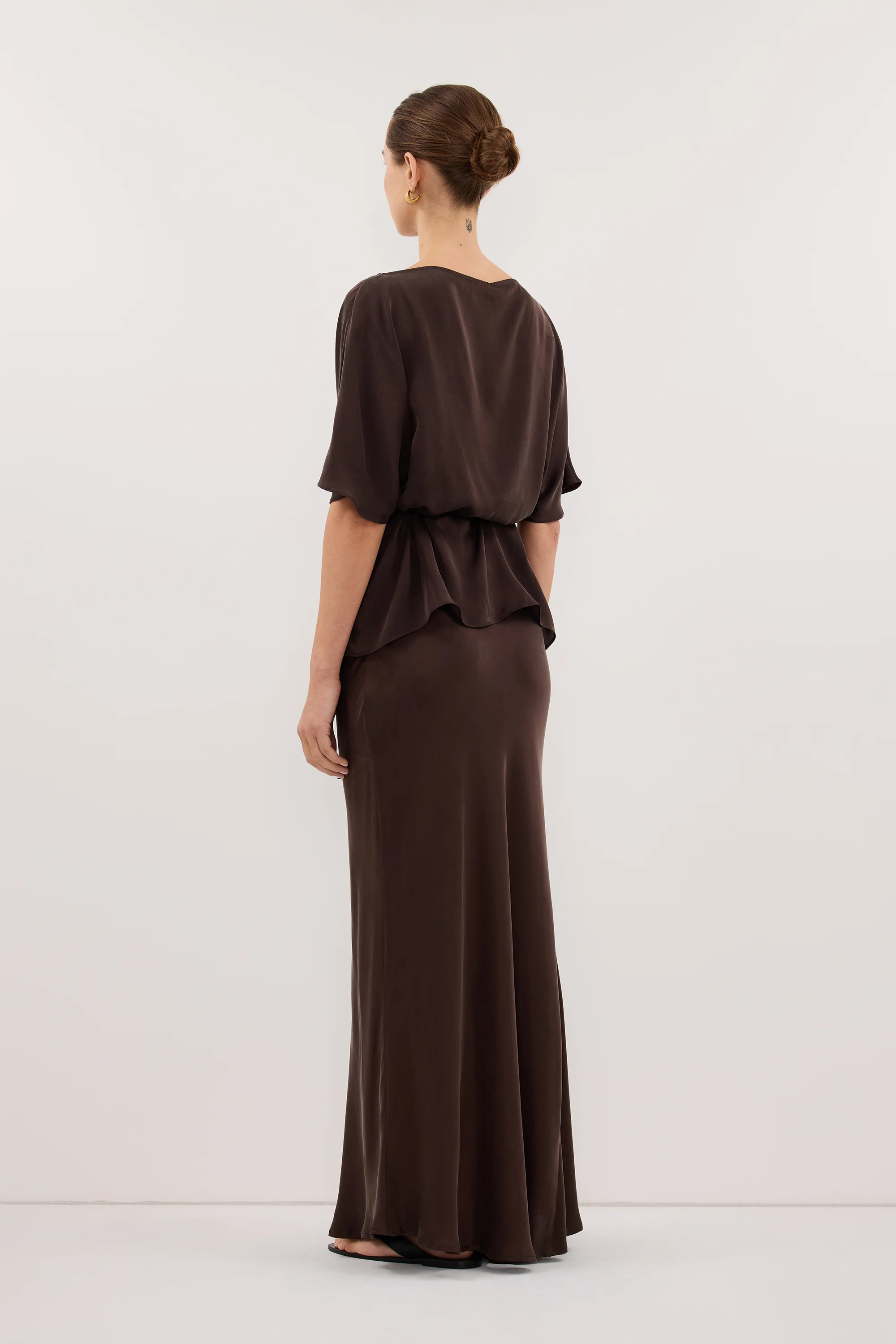 CORY BITTER CHOC SILK ASYM BATWING TOP - Image 7