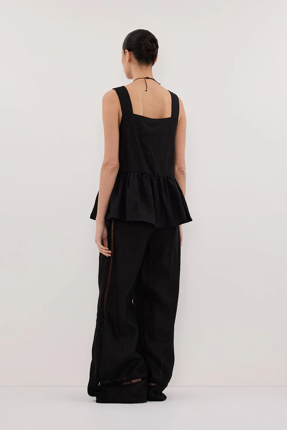 DAISY BLACK LINEN PEPLUM TOP - Image 4